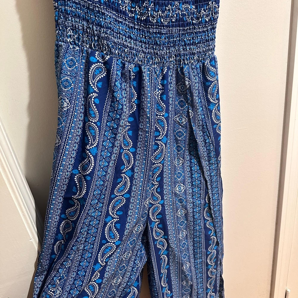 Blue Patterned Maxi StrapLess Romper - Picture 2 of 6